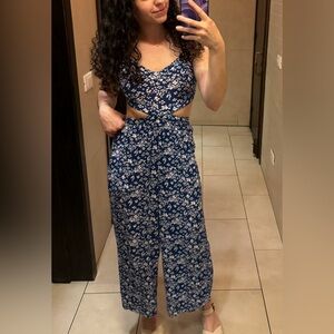 Aerie Floral Cutout Jumpsuit in Blue